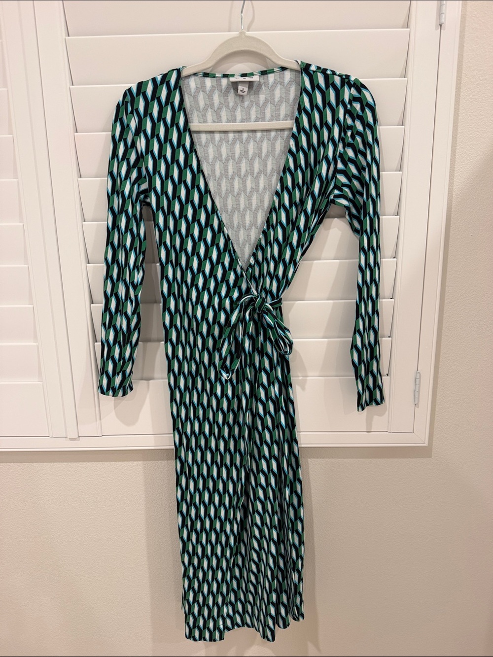 Diane Von Furstenberg for TargetGreen and Black Geometric Long Sleeve Wrap Dress